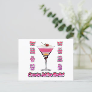 Cherries Jubilee Martini Cocktail Recipe Art Postcard