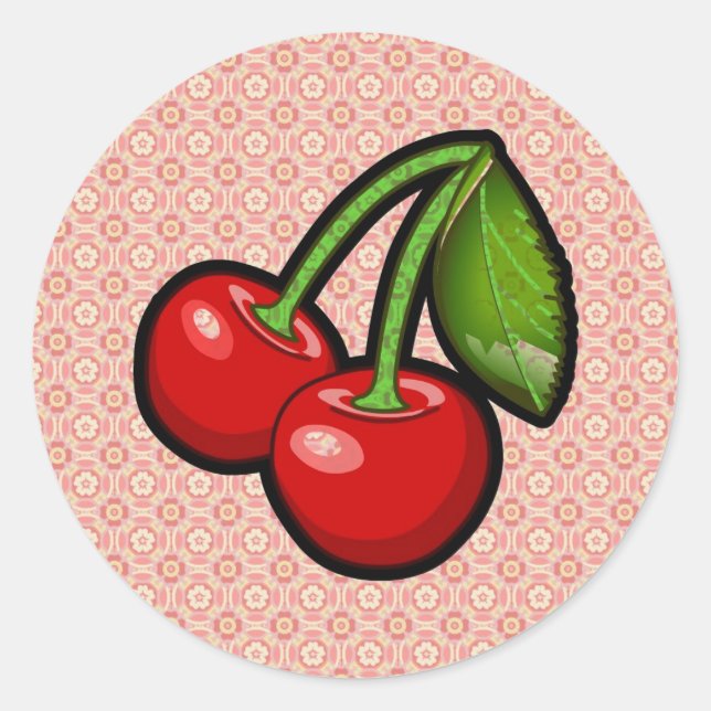 Cherries on Flower Classic Round Sticker (Front)