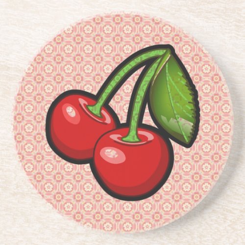 Cherries on Flower Drink Coaster