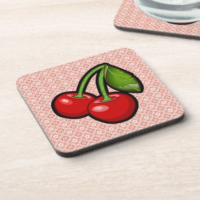 Cherries on Flower Drink Coaster (Left Side)