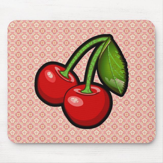 Cherries on Flower Mouse Pad (Front)