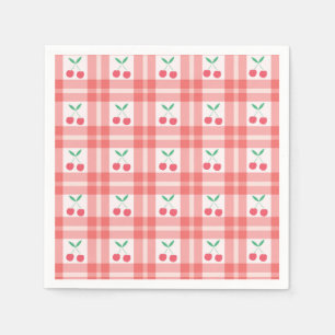 Cherries on Red Plaid Gingham Pattern  Napkins