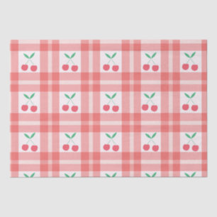 Cherries on Red Plaid Gingham Pattern Tissue Paper