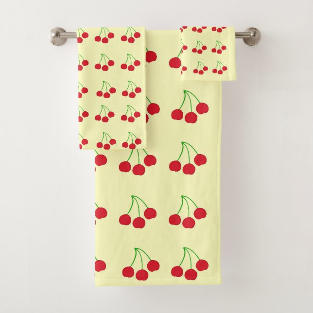Cherries on Yellow Bath Towel Set (Insitu)
