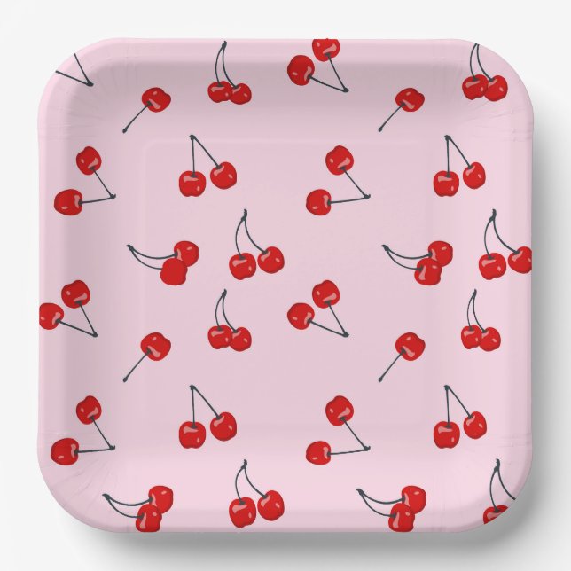 Cherries Paper Plates, Red Fruit Party Plates (Front)