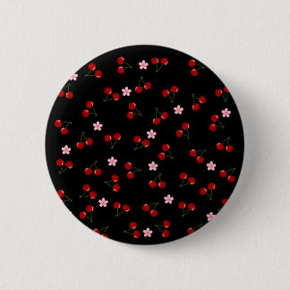 Cherries Pattern on Black Background Button