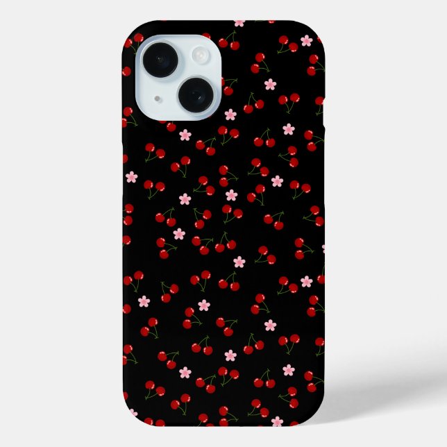 Cherries Pattern on Black Background Case-Mate iPhone Case (Back)