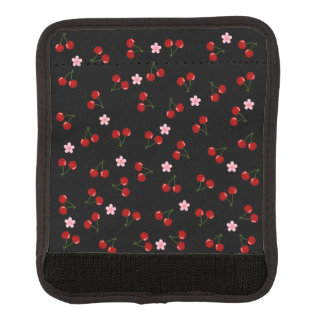Cherries Pattern on Black Background Luggage Handle Wrap