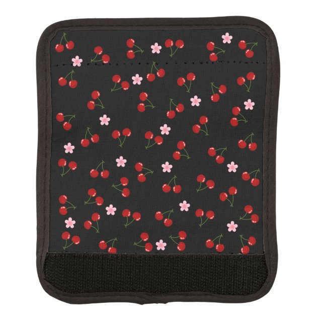 Cherries Pattern on Black Background Luggage Handle Wrap (Front)