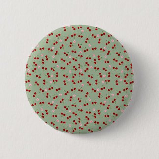 Cherries Pattern on Green Background Button
