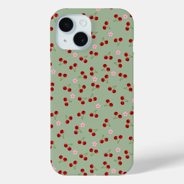 Cherries Pattern on Green Background Case-Mate iPhone Case (Back)