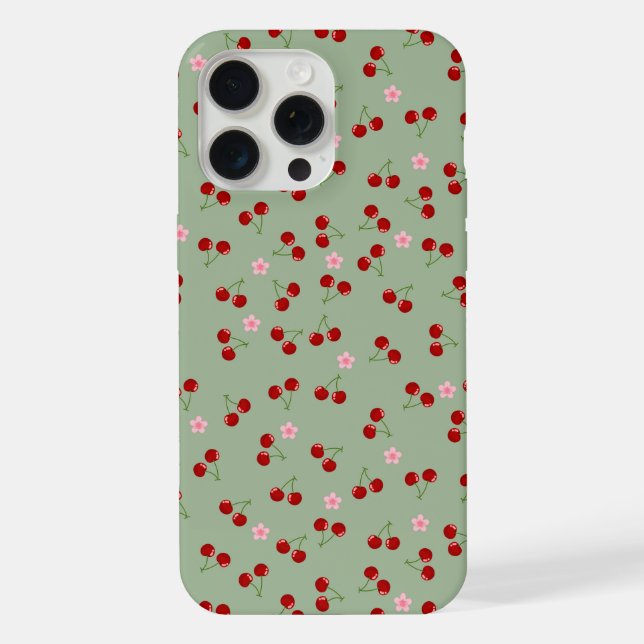 Cherries Pattern on Green Background iPhone Case (Back)