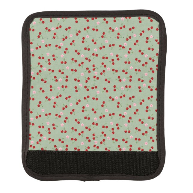 Cherries Pattern on Green Background Luggage Handle Wrap (Front)