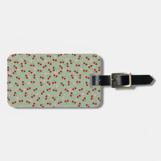 Cherries Pattern on Green Background Luggage Tag