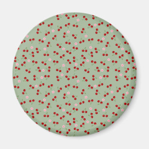 Cherries Pattern on Green Background Magnet
