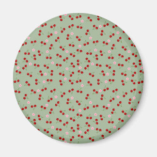 Cherries Pattern on Green Background Magnet