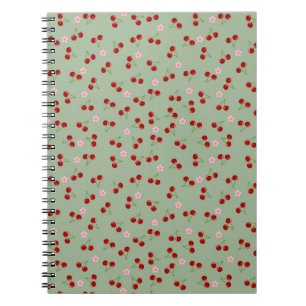 Cherries Pattern on Green Background Notebook