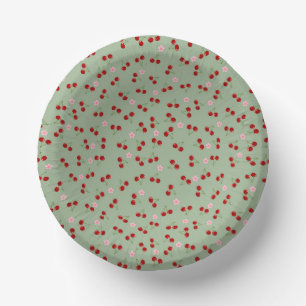 Cherries Pattern on Green Background Paper Bowls
