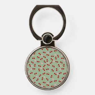   Cherries Pattern on Green Background Phone Ring Stand