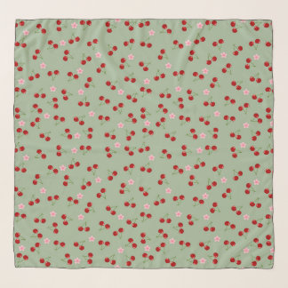 Cherries Pattern on Green Background Scarf