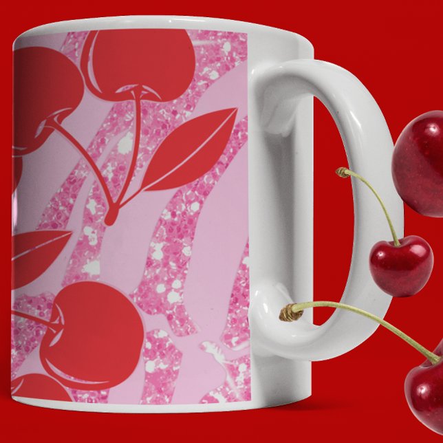 Cherries Pink Red Glitter Coffee Mug (Creator Uploaded)
