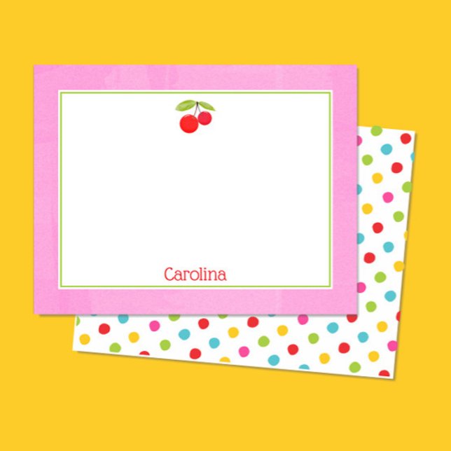 Cherries & Polka Dots Colorful Stationery Notecard (Creator Uploaded)