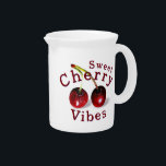Cherries Porcelain Pitcher<br><div class="desc">Bring some fresh,  sweet positivity into your home with this cherry pitcher. This unique design features tones of scarlet,  blush,  violet,  chartreuse. It is easy to change the text to personalize. I created this pattern from an image in my original acrylic painting.</div>