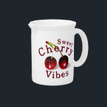 Cherries Porcelain Pitcher<br><div class="desc">Bring some fresh,  sweet positivity into your home with this cherry pitcher. This unique design features tones of scarlet,  blush,  violet,  chartreuse. It is easy to change the text to personalize. I created this pattern from an image in my original acrylic painting.</div>