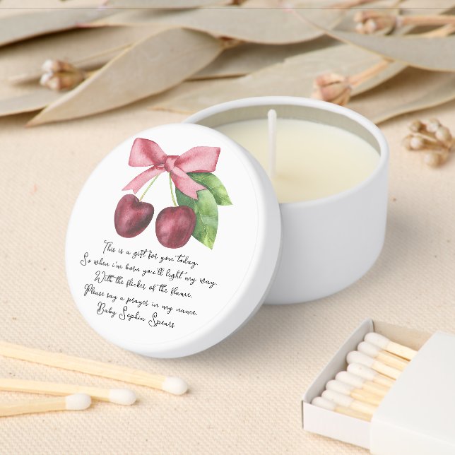 Cherries ribbon bow Prayer Candle Label Mini Candle Favors (Insitu)