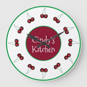 Cherries Ripe Red Cherry Kitchen Decor Fruit Art Large Clock
