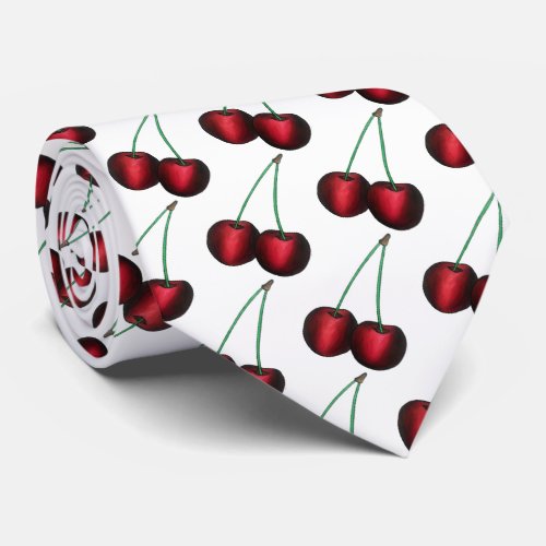 Cherries Ripe Red Cherry Summer Fruit Print Neck Tie