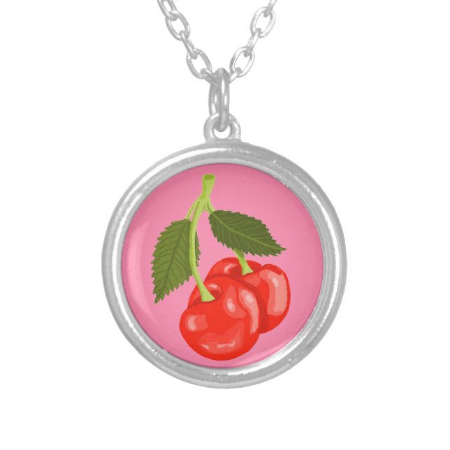 Cherries Silver Plated Necklace (Front)