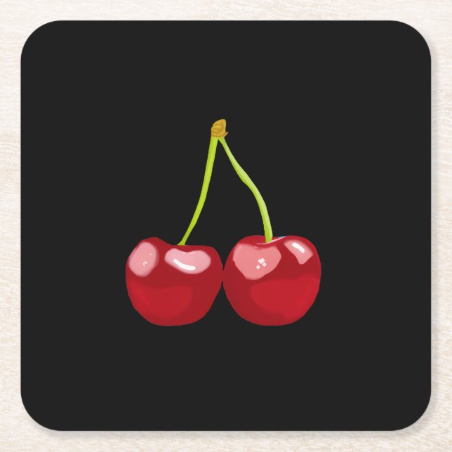 cherries square paper coaster (Front)