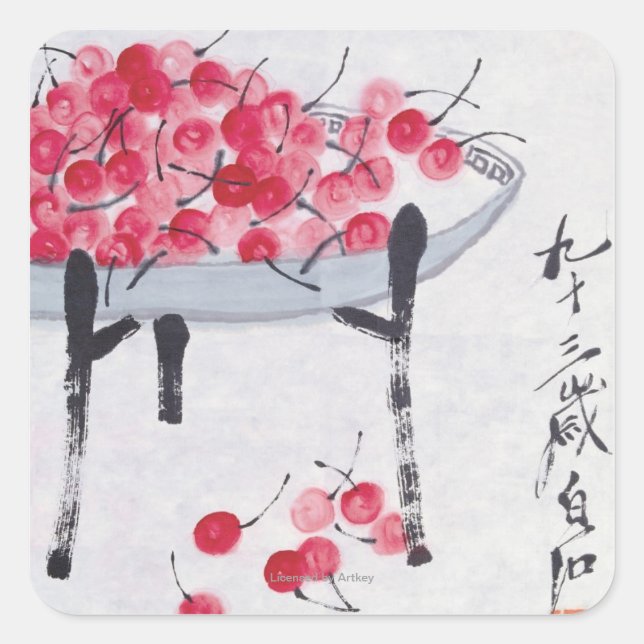 Cherries Square Sticker (Front)