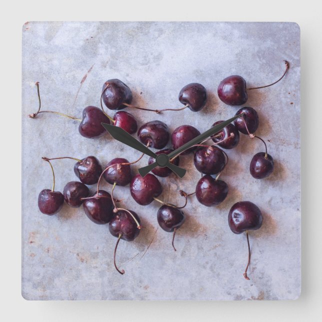 Cherries Square Wall Clock (Front)
