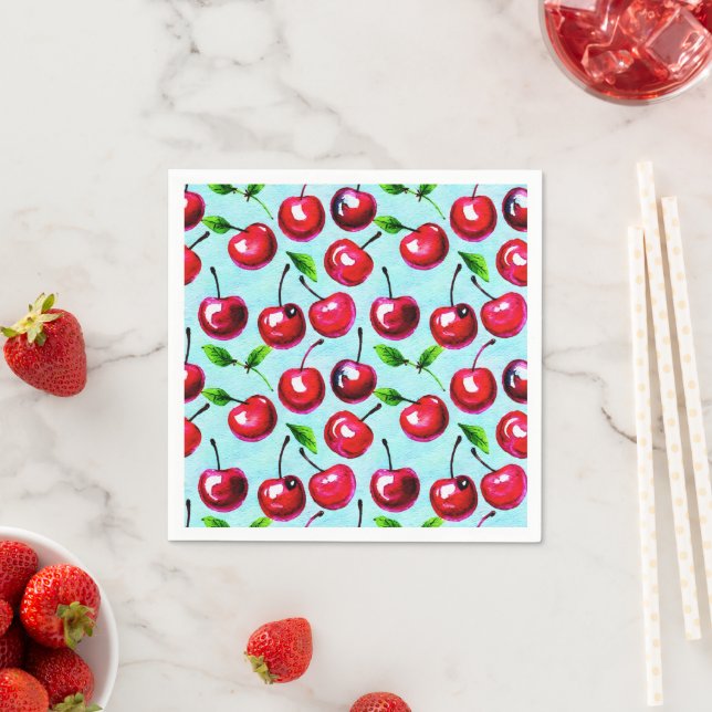 Cherries watercolor napkins (Insitu)