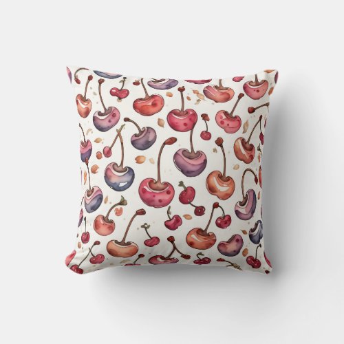 Cherries Watercolor  Throw Pillow