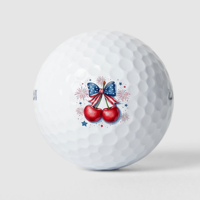 Cherries with Coquette Bow 4th of July American   Golf Balls (Front)