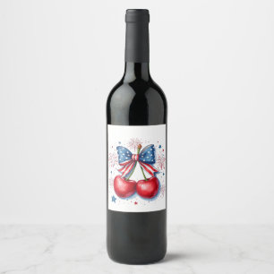 Cherries with Coquette Bow 4th of July American Wine Label