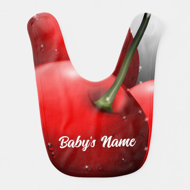Cherries with Dew Drops Baby Bib (Front)