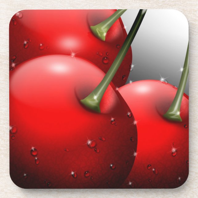 Cherries with Dew Drops Beverage Coaster (Front)