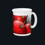 Cherries with Dew Drops Beverage Pitcher<br><div class="desc">Delicious red fresh cherries close up with dew drops. Digital Art Design Copyright BluedarkArt TheChameleonArt.</div>