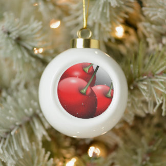 Cherries with Dew Drops Ceramic Ball Christmas Ornament