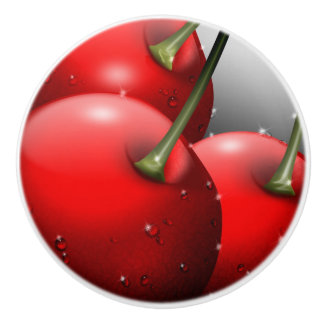 Cherries with Dew Drops Ceramic Knob