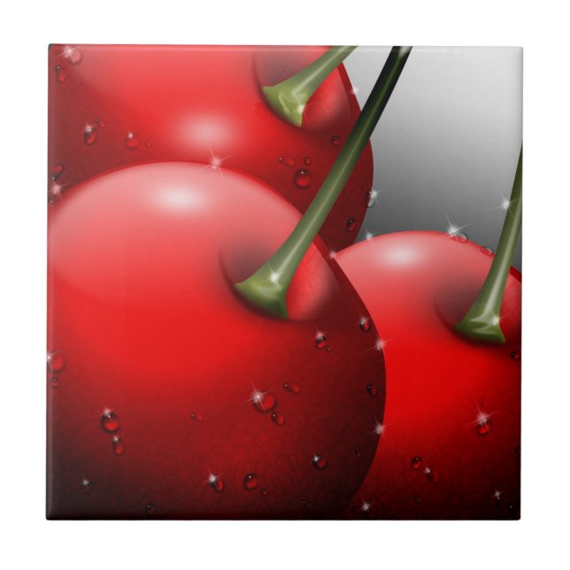 Cherries with Dew Drops Ceramic Tile (Front)