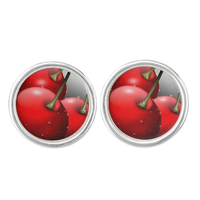 Cherries with Dew Drops Cufflinks (Front)