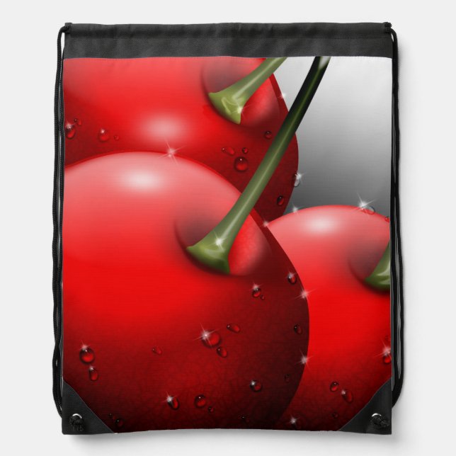 Cherries with Dew Drops Drawstring Bag (Front)