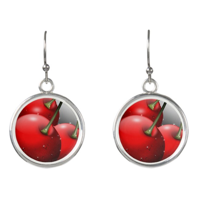 Cherries with Dew Drops Earrings (Front)