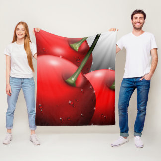Cherries with Dew Drops Fleece Blanket