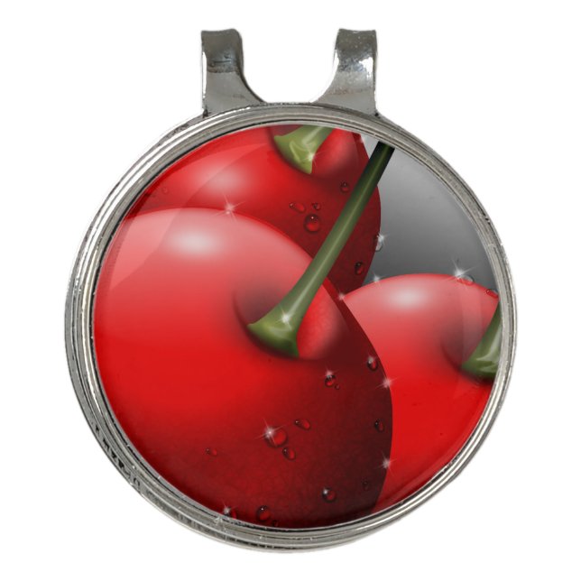 Cherries with Dew Drops Golf Hat Clip (Front)